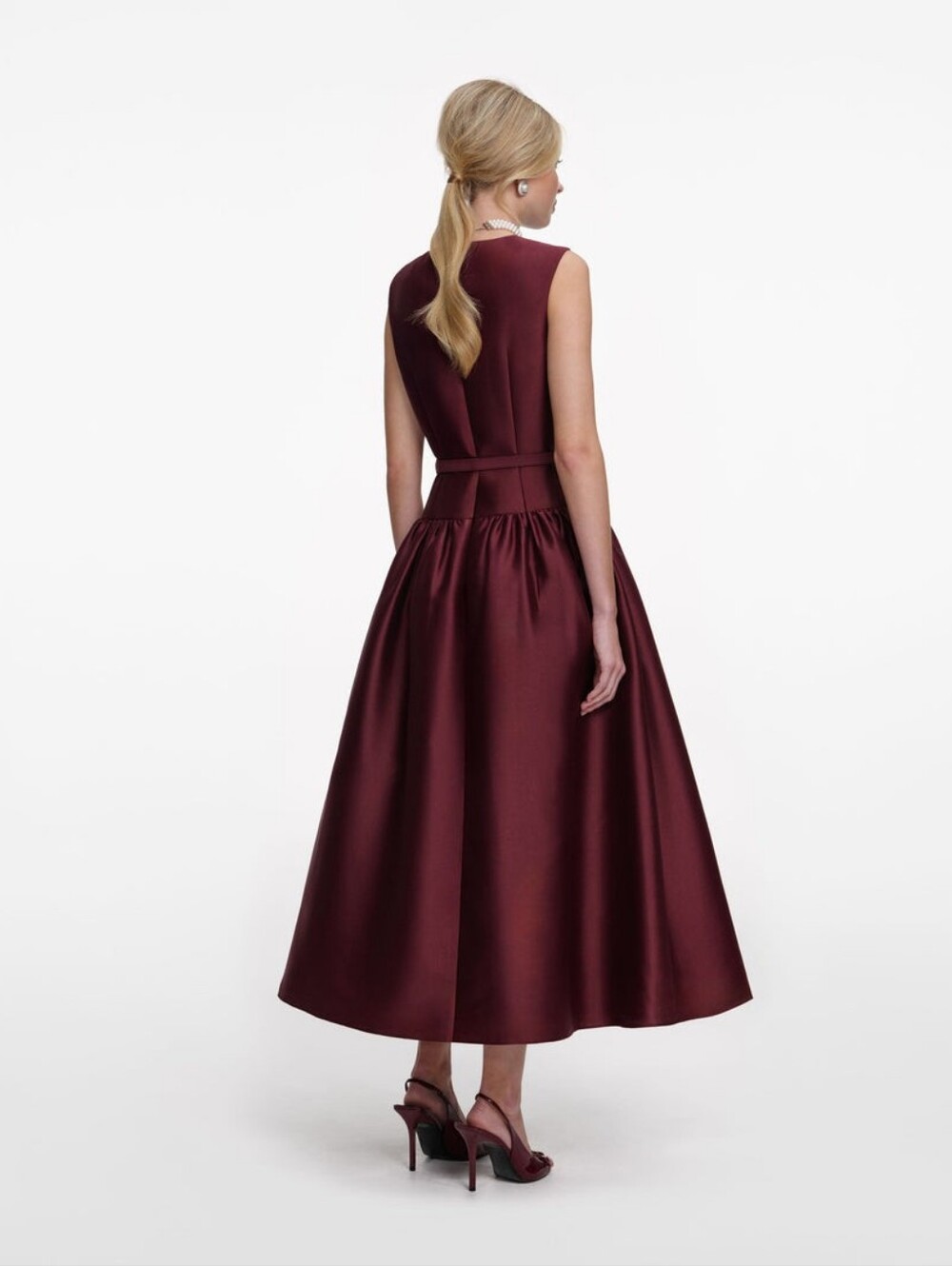 Self-portrait Burgundy Taffeta Midi Dress Size US 8 - Picture 3 of 9